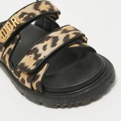 Dior Brown/Brown Canvas DiorAct Flat Sandals Size 38.5