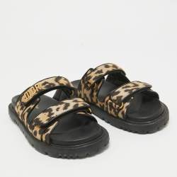Dior Brown/Brown Canvas DiorAct Flat Sandals Size 38.5