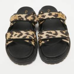 Dior Brown/Brown Canvas DiorAct Flat Sandals Size 38.5