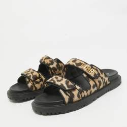 Dior Brown/Brown Canvas DiorAct Flat Sandals Size 38.5