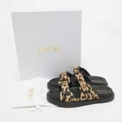 Dior Brown/Brown Canvas DiorAct Flat Sandals Size 38.5