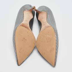 Pre Owned Dior Silver Cannage Patent Pointed Toe Pumps Size 37