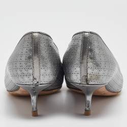 Pre Owned Dior Silver Cannage Patent Pointed Toe Pumps Size 37