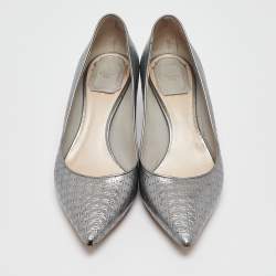 Pre Owned Dior Silver Cannage Patent Pointed Toe Pumps Size 37