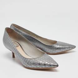 Pre Owned Dior Silver Cannage Patent Pointed Toe Pumps Size 37