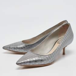 Pre Owned Dior Silver Cannage Patent Pointed Toe Pumps Size 37