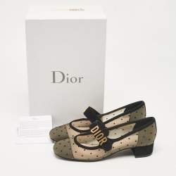 Dior Beige/Black Mesh and Suede Mary Jane Pumps Size 35.5