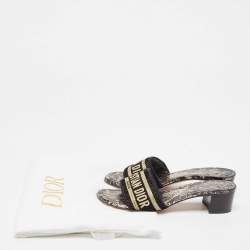 Pre Owned Dior Black/Gold Fabric Dway Slide Sandals Size 37.5