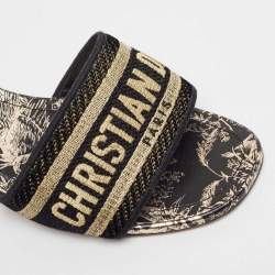 Pre Owned Dior Black/Gold Fabric Dway Slide Sandals Size 37.5