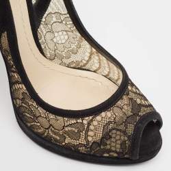 Dior Black Lace and Suede Peep Toe Pumps Size 38.5