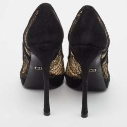 Dior Black Lace and Suede Peep Toe Pumps Size 38.5