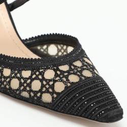 Dior Black Embellished Mesh Dior Capture Ankle Strap Mules Size 36.5