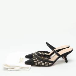 Dior Black Embellished Mesh Dior Capture Ankle Strap Mules Size 36.5