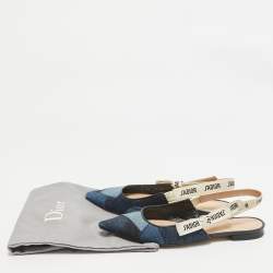 Pre Owned Dior Navy Blue Denim J'adior Slingback Flats Size 37