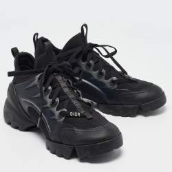 Pre Owned Dior Black Leather and Neoprene D-Connect Lace Up Sneakers Size 37.5