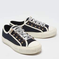 Dior Black/White Canvas Walk'n'Dior Lace Up Sneakers Size 37.5