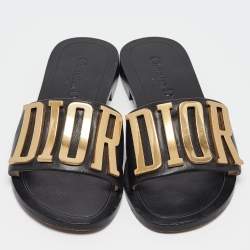 Dior Black Leather Dior Evolution Flat Slides Size 34