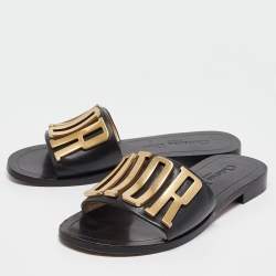 Dior Black Leather Dior Evolution Flat Slides Size 34