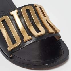 Dior Black Leather Dior Evolution Flat Slides Size 34