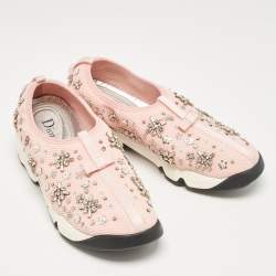 Dior Pink Embellished Mesh Fusion Sneakers Size 38