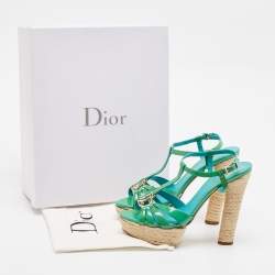 Dior Green Patent Leather Ankle Strap Sandals Size 36.5