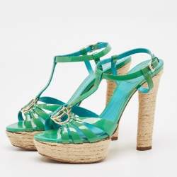 Dior Green Patent Leather Ankle Strap Sandals Size 36.5