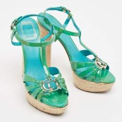 Dior Green Patent Leather Ankle Strap Sandals Size 36.5