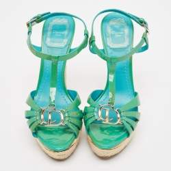 Dior Green Patent Leather Ankle Strap Sandals Size 36.5