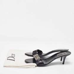 Dior Black Leather Logo Metal Slide Sandals Size 41
