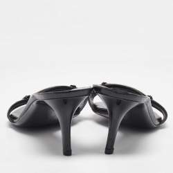 Dior Black Leather Logo Metal Slide Sandals Size 41