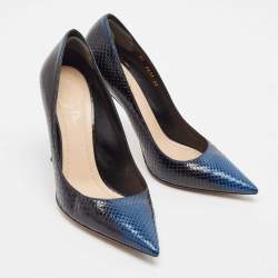 Pre Owned Dior Black/Blue Python Pointed Toe Pumps 40