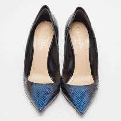 Pre Owned Dior Black/Blue Python Pointed Toe Pumps 40
