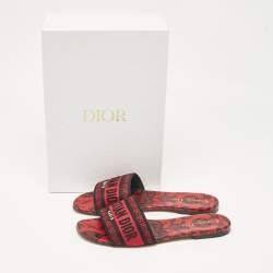 Dior Red/Black Canvas Dway Flat Slides Size 39