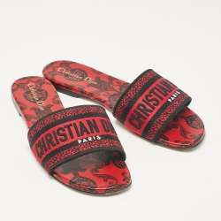 Dior Red/Black Canvas Dway Flat Slides Size 39