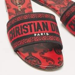 Dior Red/Black Canvas Dway Flat Slides Size 39