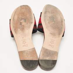 Dior Red/Black Canvas Dway Flat Slides Size 39