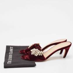 Pre Owned Dior Burgundy Velvet Crystal Embellished Slide Sandals Size 41