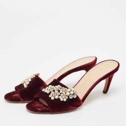 Pre Owned Dior Burgundy Velvet Crystal Embellished Slide Sandals Size 41
