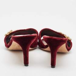 Pre Owned Dior Burgundy Velvet Crystal Embellished Slide Sandals Size 41