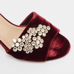 Pre Owned Dior Burgundy Velvet Crystal Embellished Slide Sandals Size 41
