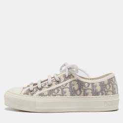 Pre Owned Dior White Canvas Rubber Walk'n'Dior Sneakers 36