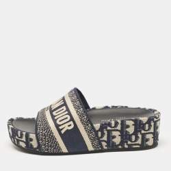 Dior Navy Blue/White Embroidered Canvas D-Way Platform Sandals Size 36
