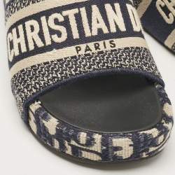 Dior Navy Blue/White Embroidered Canvas D-Way Platform Sandals Size 36