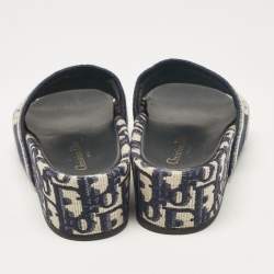 Dior Navy Blue/White Embroidered Canvas D-Way Platform Sandals Size 36