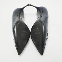 Pre Owned Dior Navy Blue Patent Leather Dianeme Crystals Pointed Toe Pumps Size 39