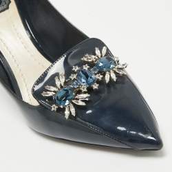 Pre Owned Dior Navy Blue Patent Leather Dianeme Crystals Pointed Toe Pumps Size 39