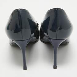 Pre Owned Dior Navy Blue Patent Leather Dianeme Crystals Pointed Toe Pumps Size 39