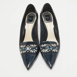 Pre Owned Dior Navy Blue Patent Leather Dianeme Crystals Pointed Toe Pumps Size 39