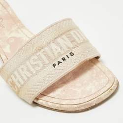 Dior Pink/White Embroidered  Canvas Dway Slide Sandals Size 39