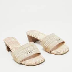 Dior Pink/White Embroidered  Canvas Dway Slide Sandals Size 39